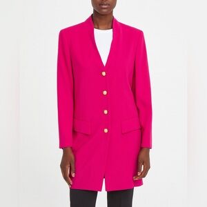 Escada Wool Fuchsia Long Blazer with Gold Buttons Size 6 Bright Pink Vintage